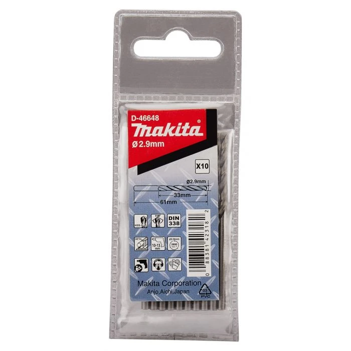 Makita D-46648 Metaalboor 2,9X61mm 1 Makita D-46648 Metaalboor 2,9X61mm