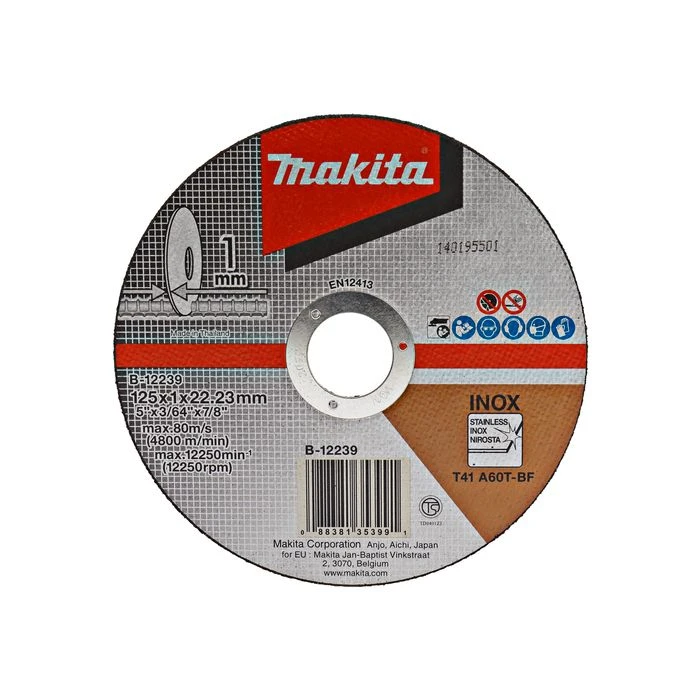 Makita B-12239 Doorslijpschijf 125x22,23x1,0mm RVS 1 Makita B-12239 Doorslijpschijf 125x22,23x1,0mm RVS